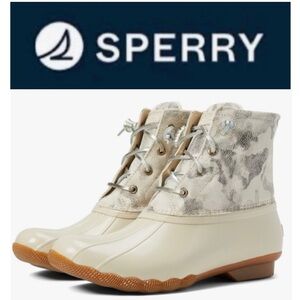 🧑‍🎄 SPERRY Beige Silver Duck Boots Snow Winter Boots NWT 9